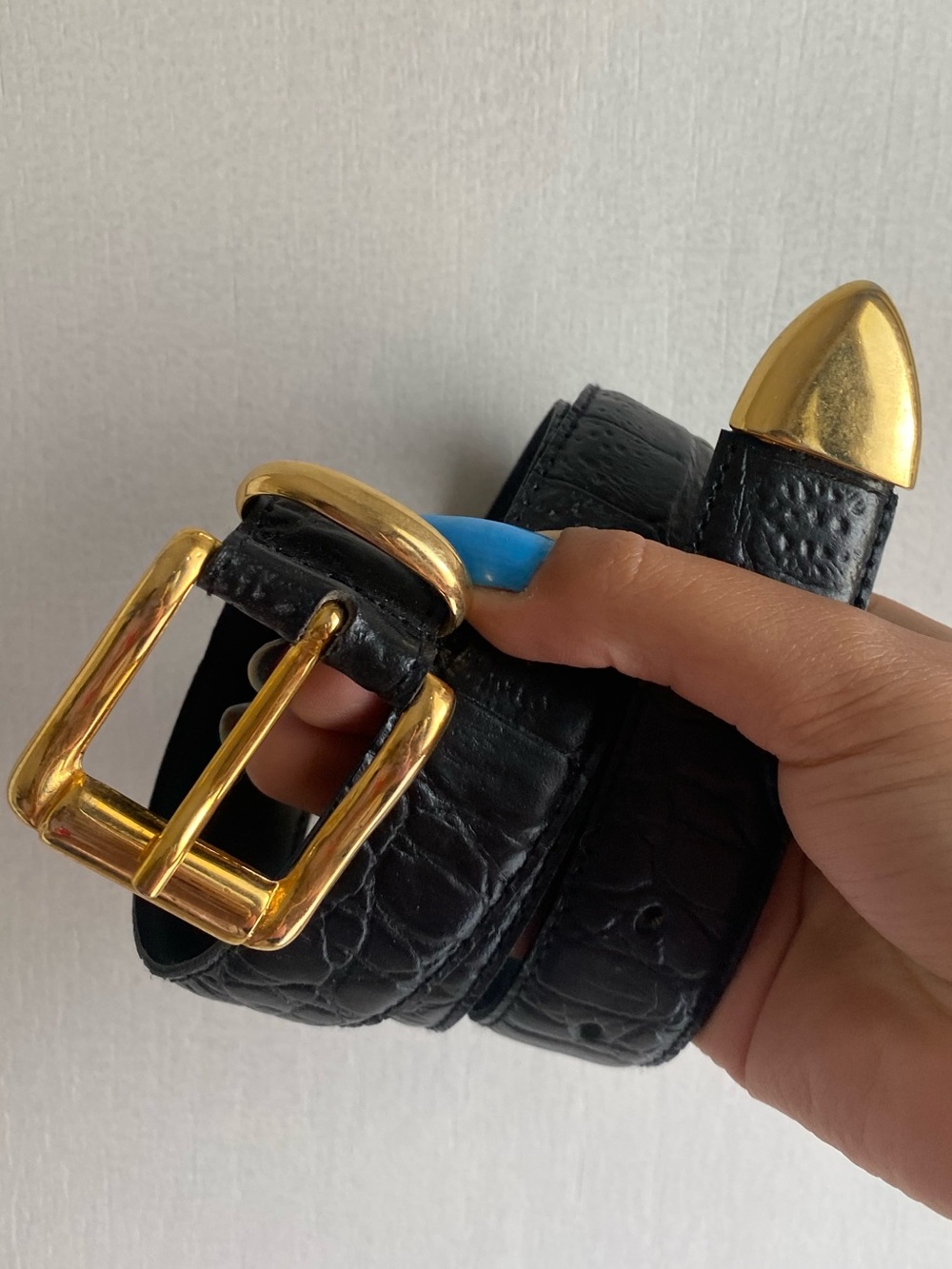 Men’s MILOS Italian Embossed Black Leather Gold Buckle 2X Classic Office NWOT